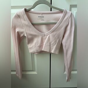Long sleeve v neck crop top sweater color pink size xs